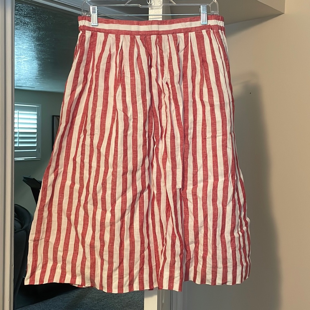 J. Crew Striped Linen MIDI Skirt